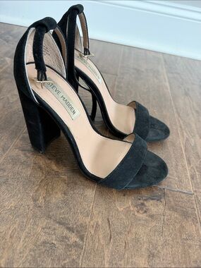 Steve Madden Black Suede Open-Toe Block Heel Sandals